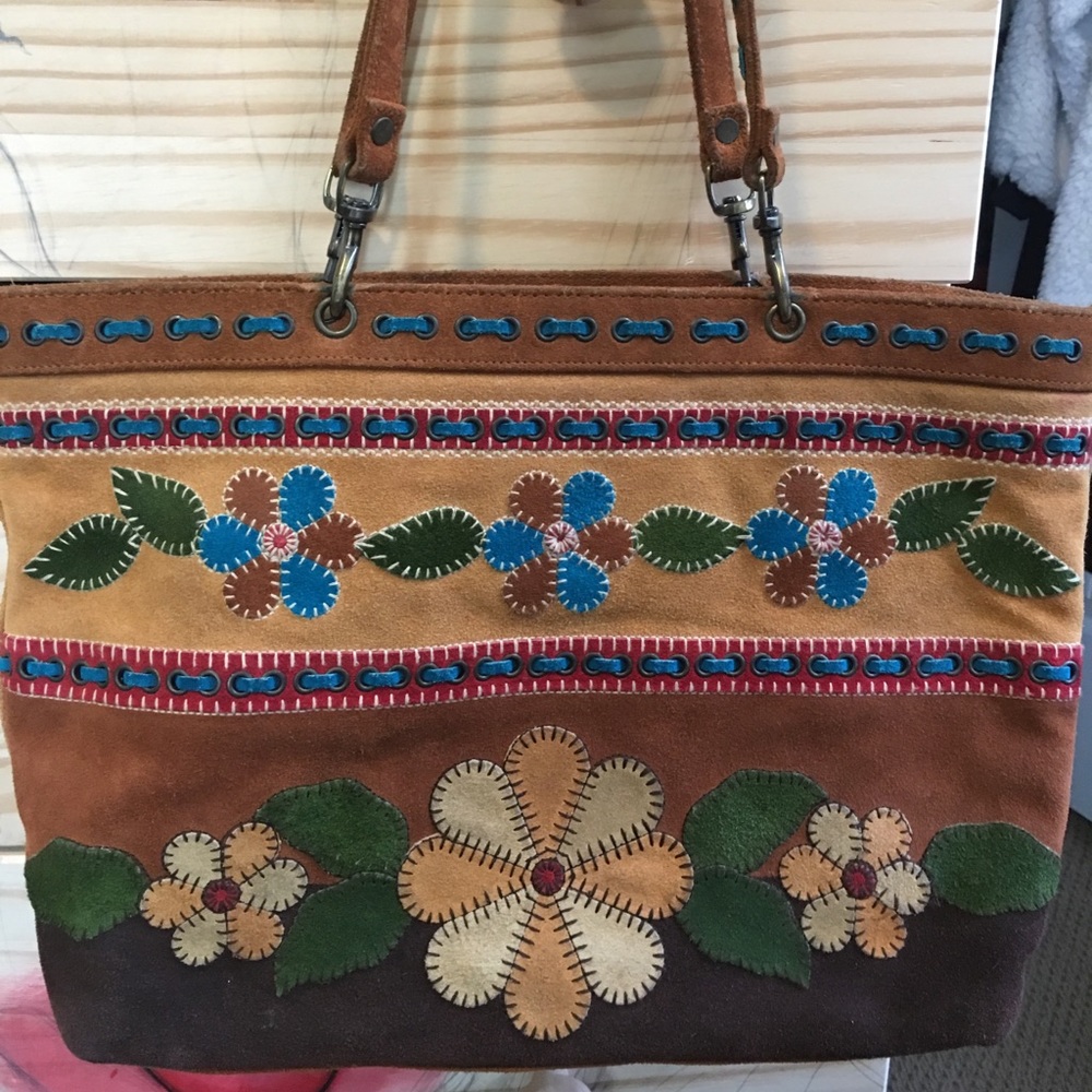 Isabella Fiore Brown Suede Floral Tote - Vintage